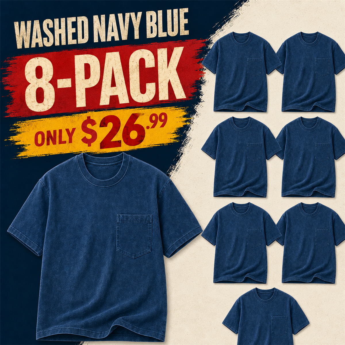 Washed Navy Blue 8-Pack