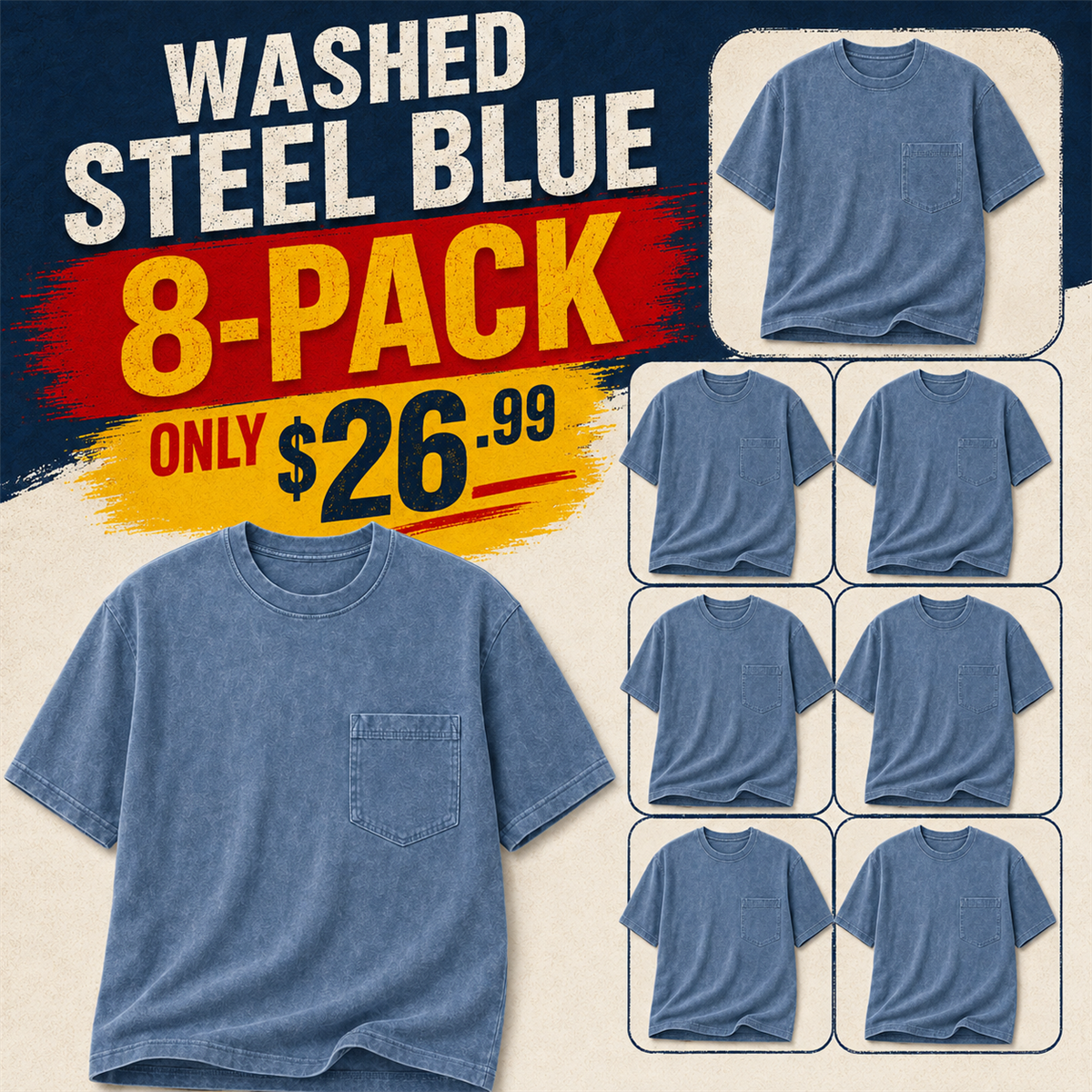 Washed Steel Blue 8-Pack
