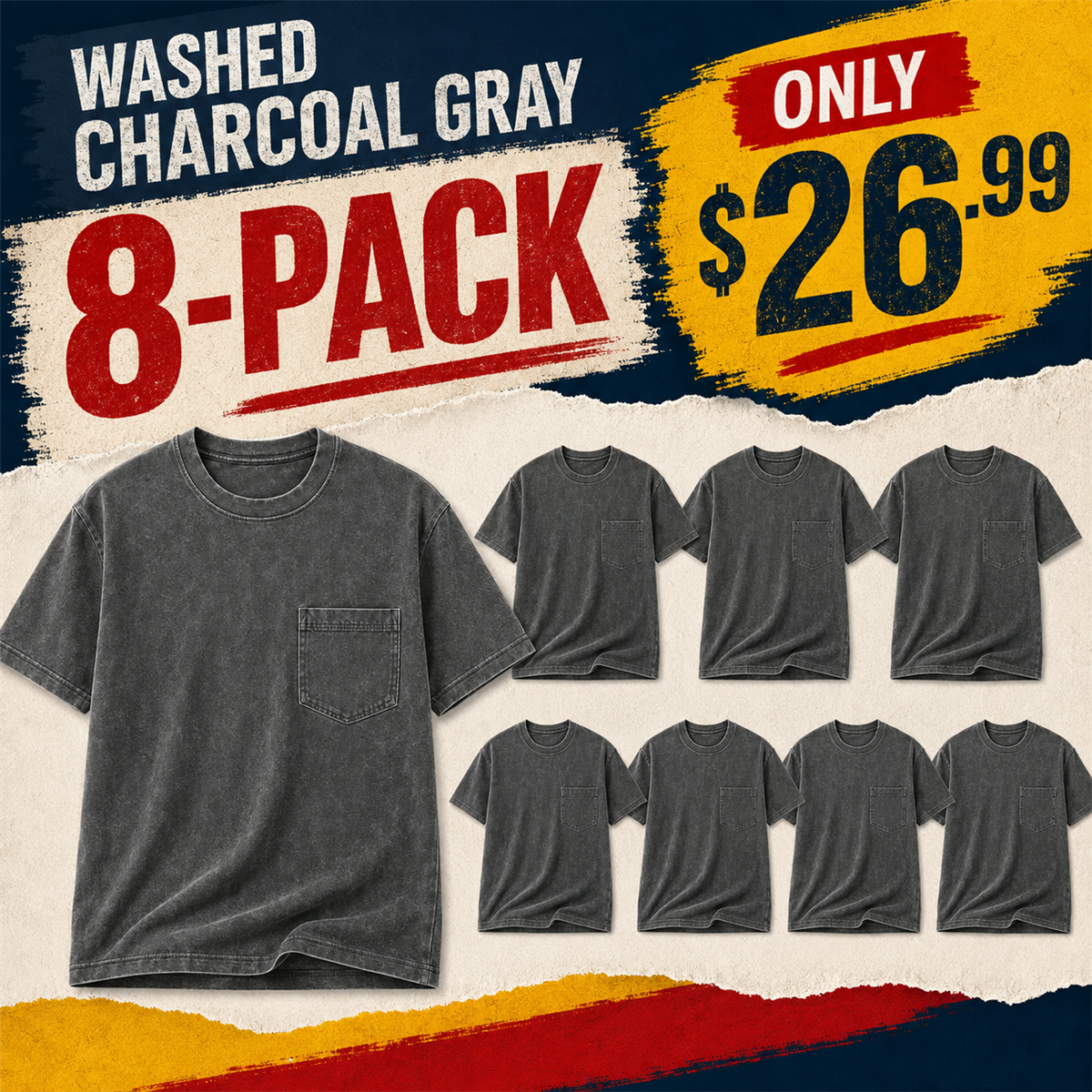 Washed Charcoal Gray 8-Pack