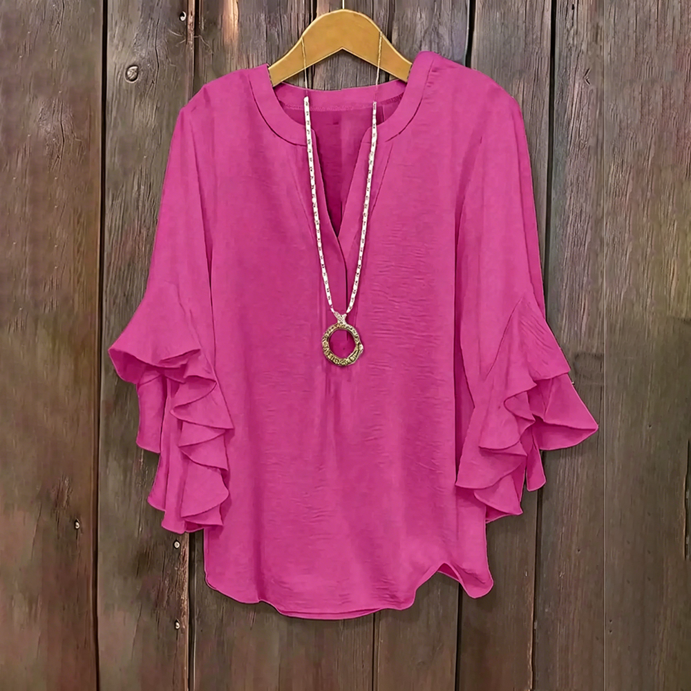 ⚡Last stock⚡- Plus Size Ruffle Sleeve V-Neck Shirt Top