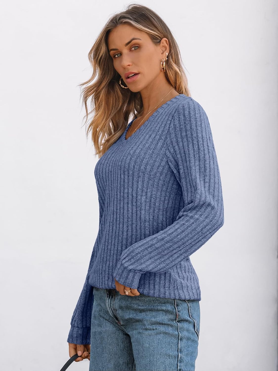 🔥Trendy Women’s V Neck Long Sleeve Tunic Sweater Fall 