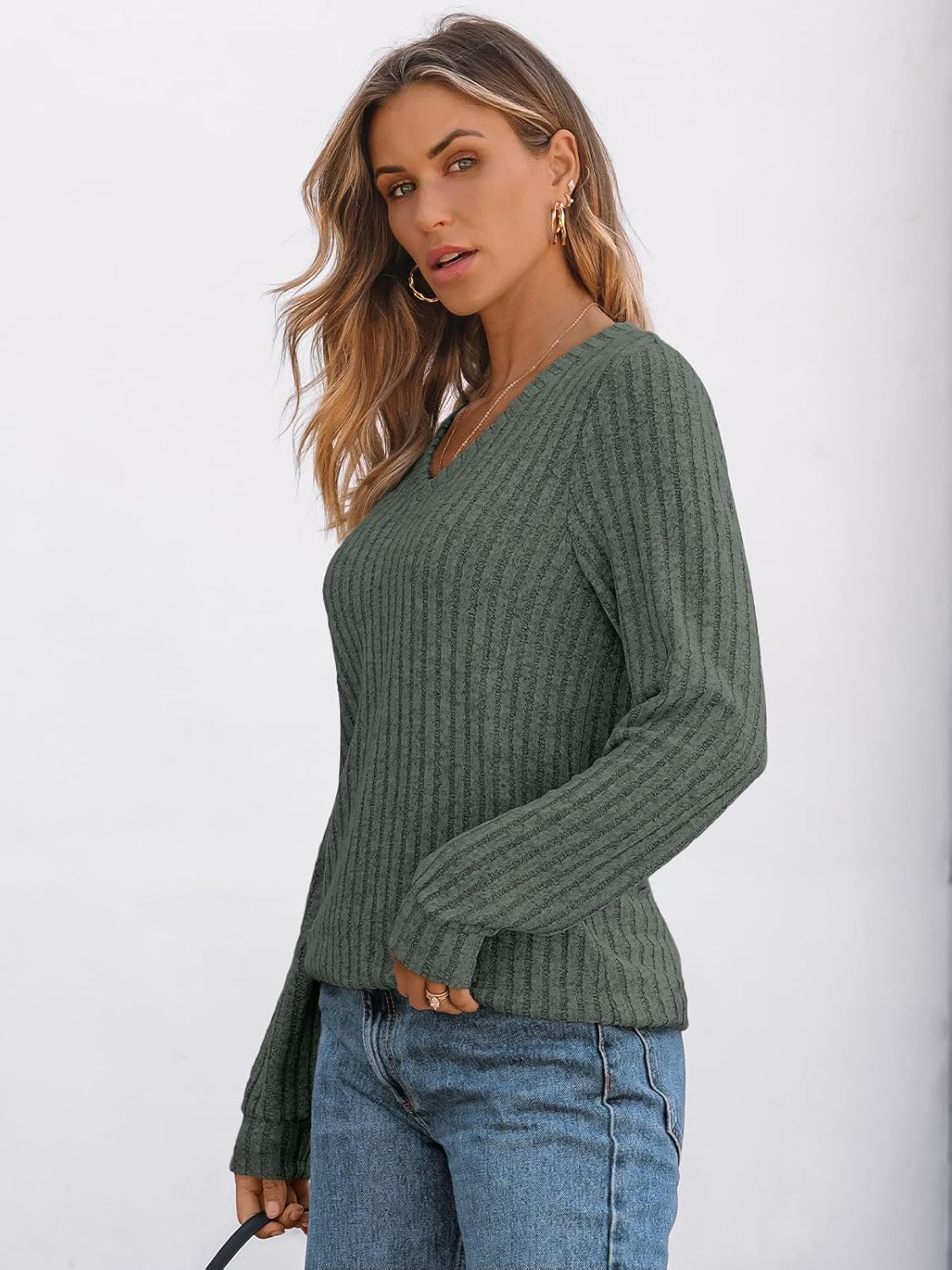 🔥Trendy Women’s V Neck Long Sleeve Tunic Sweater Fall 