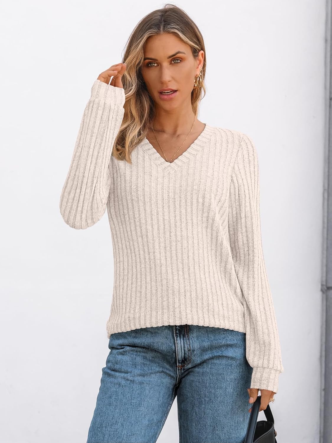 🔥Trendy Women’s V Neck Long Sleeve Tunic Sweater Fall 