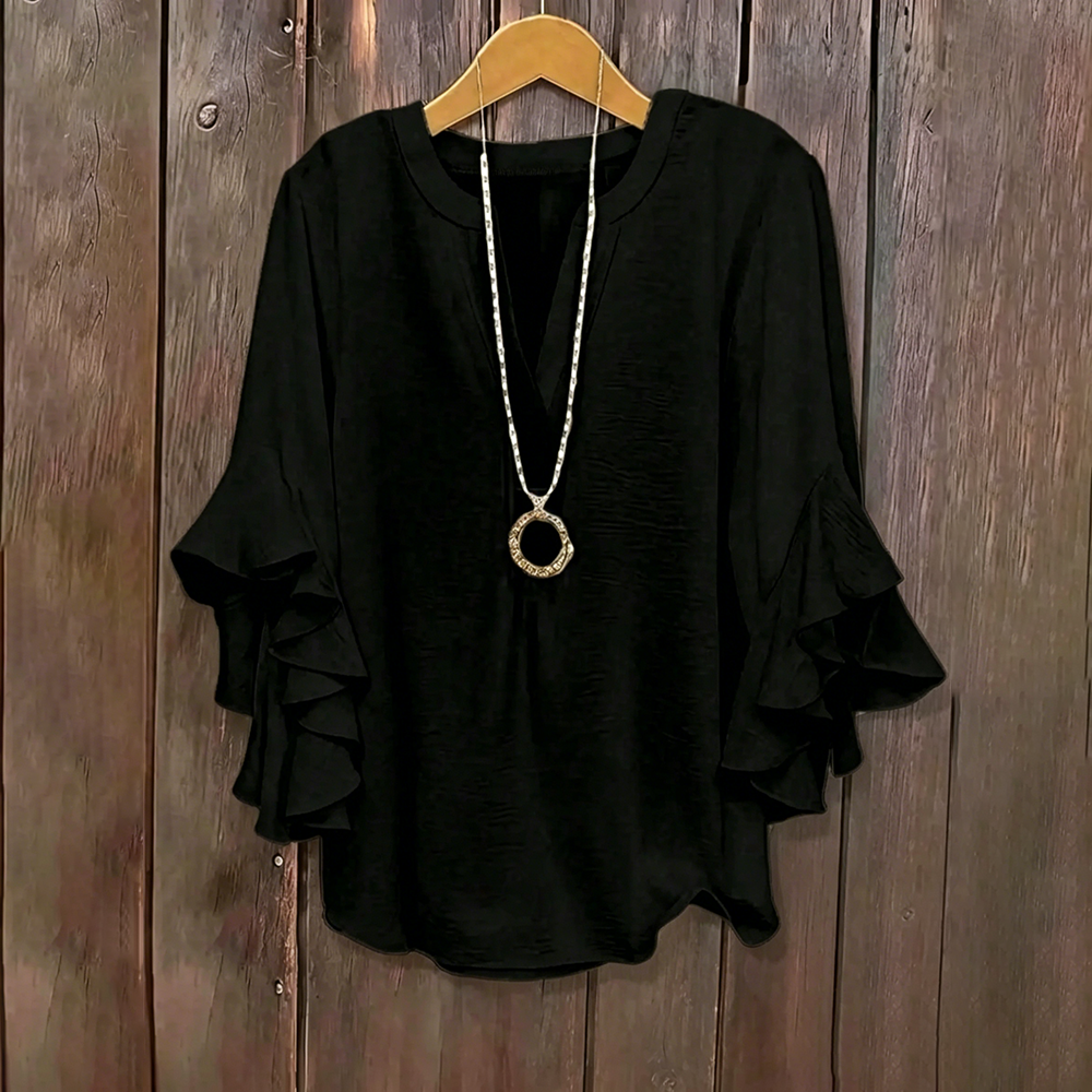 ⚡Last stock⚡- Plus Size Ruffle Sleeve V-Neck Shirt Top