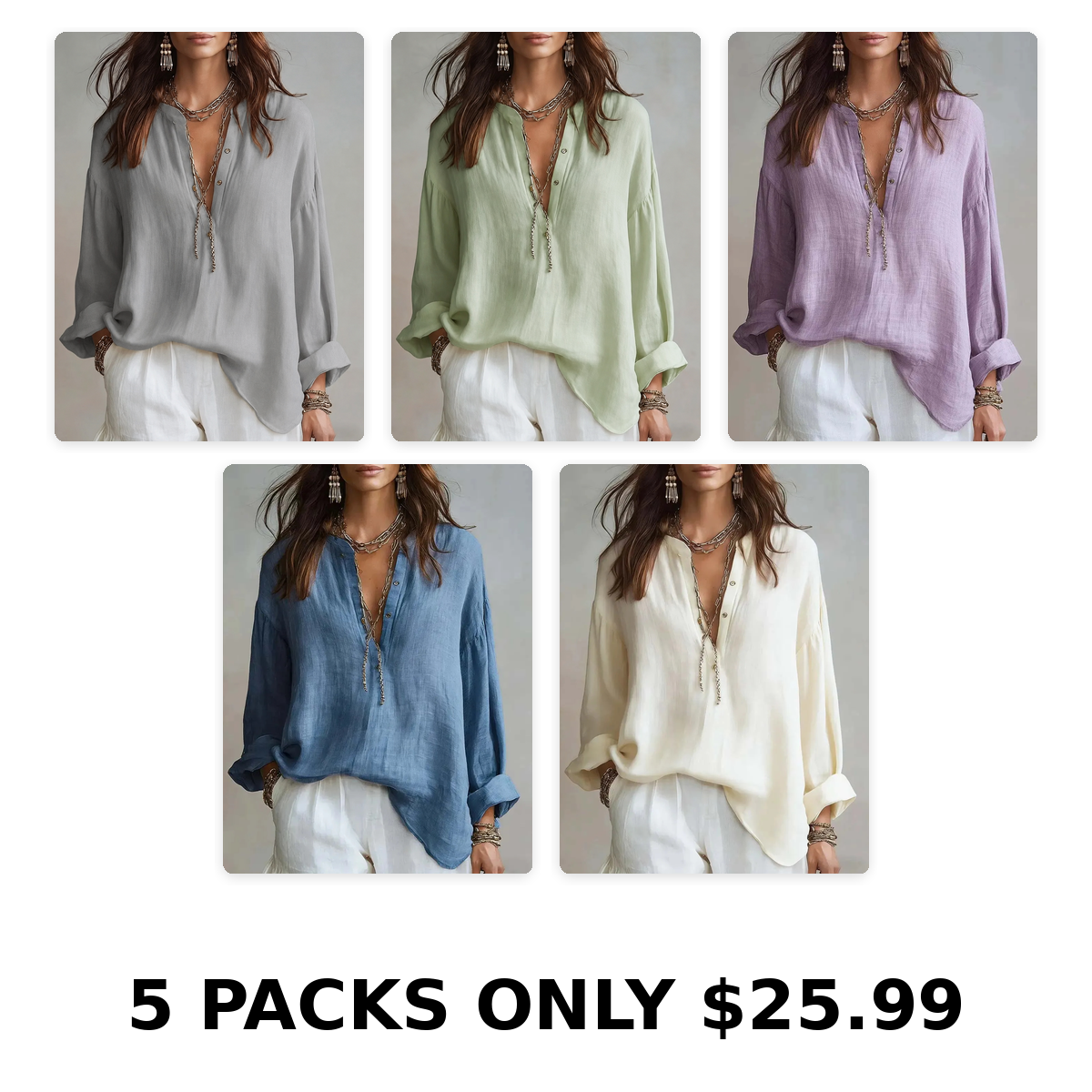 Women's Retro Solid Color Art Casual Cotton Linen Shirt