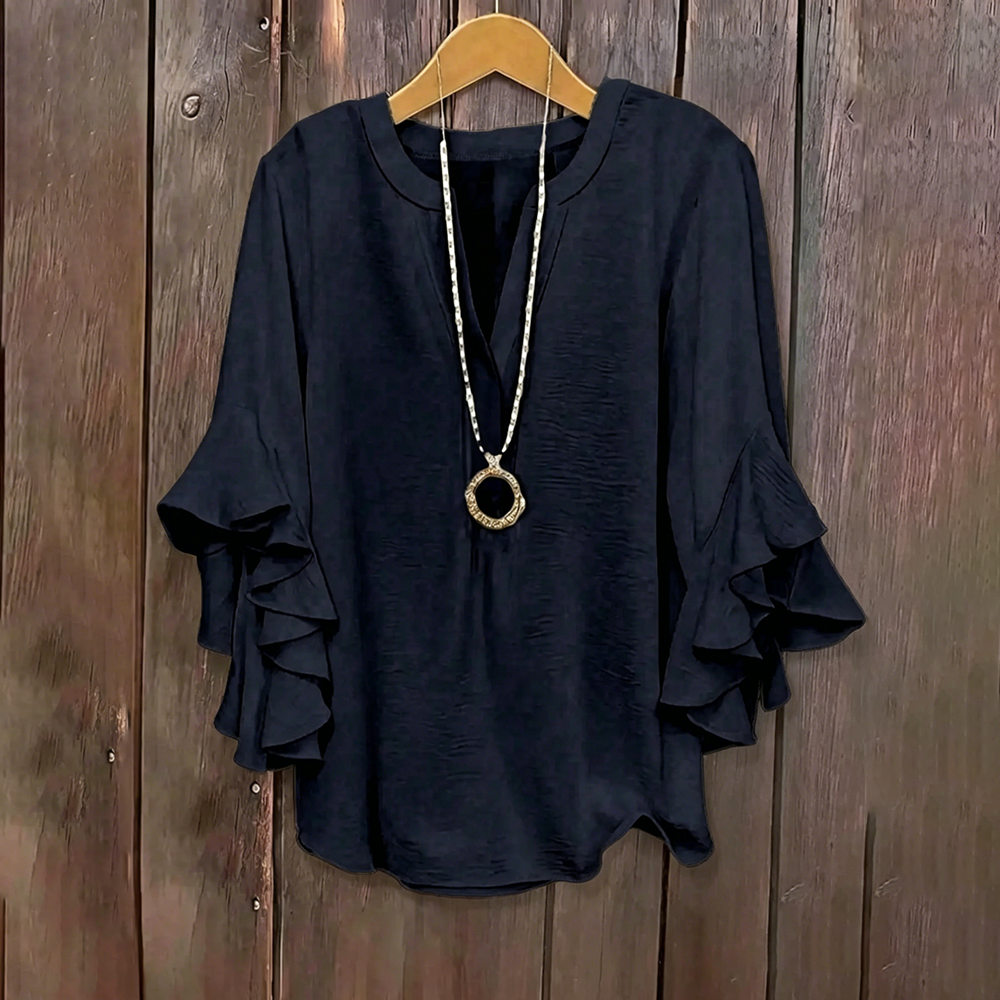 ⚡Last stock⚡- Plus Size Ruffle Sleeve V-Neck Shirt Top