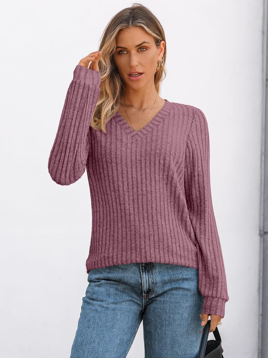 🔥Trendy Women’s V Neck Long Sleeve Tunic Sweater Fall 