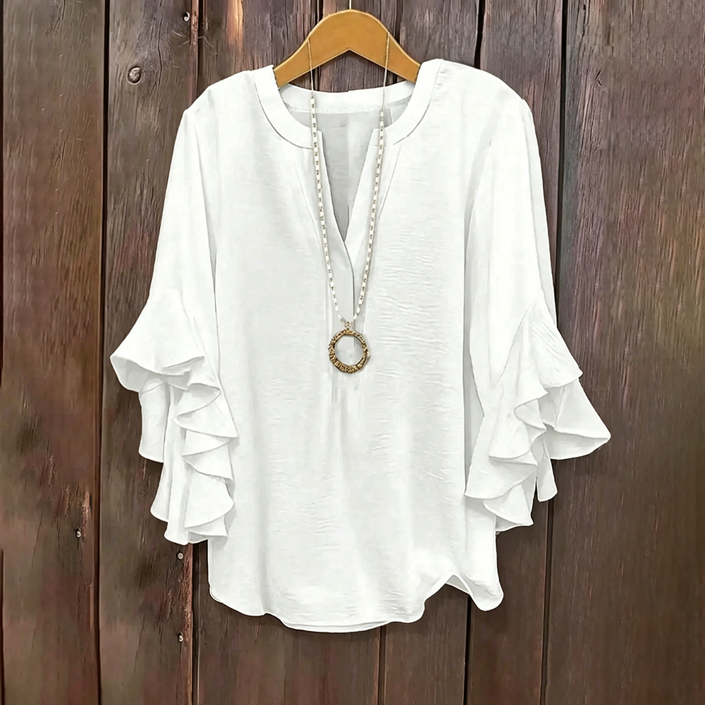⚡Last stock⚡- Plus Size Ruffle Sleeve V-Neck Shirt Top