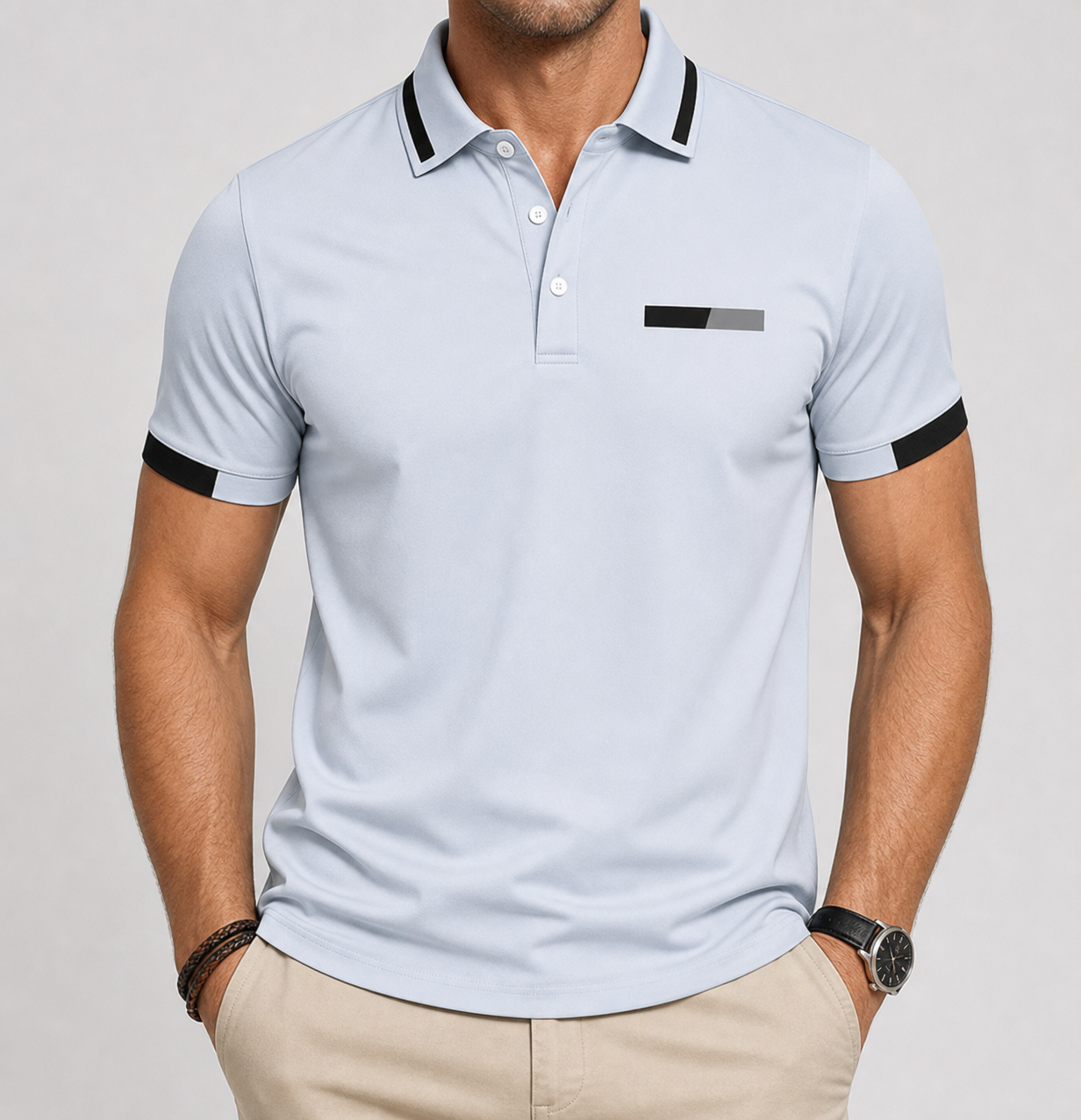 🔥CLEARANCE SALE🔥 Contrast-Trim Performance Polo - Ice Blue - 3 PCS ONLY $34.99