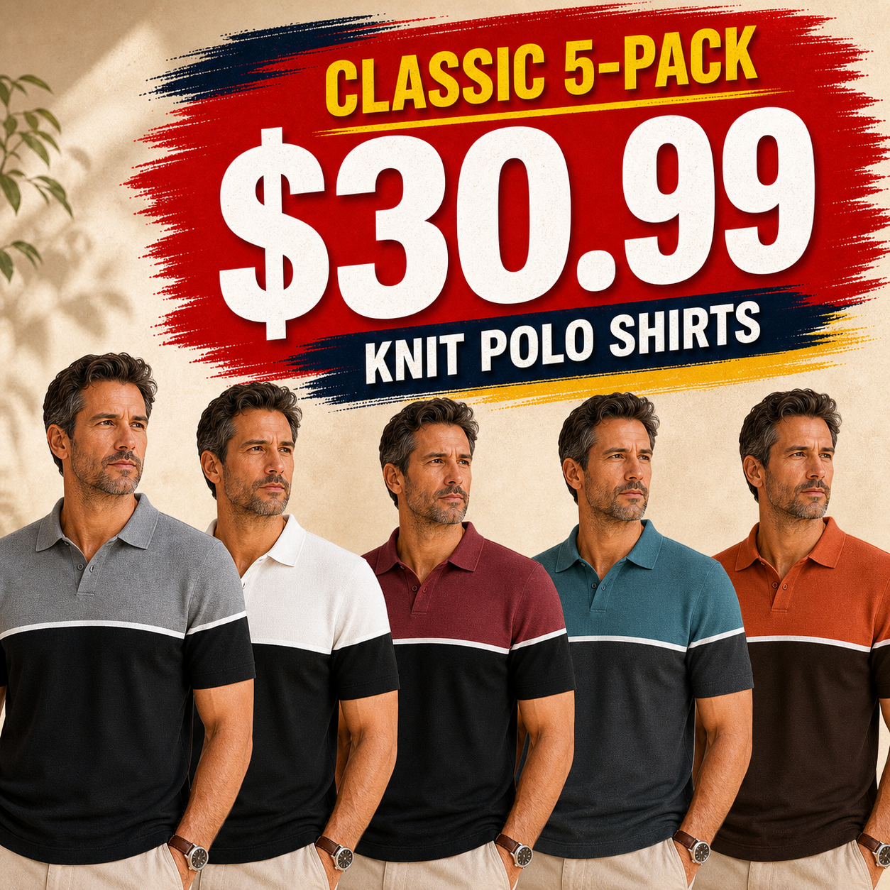 Men's Colorblock Knit Short Sleeve Polo Shirt
