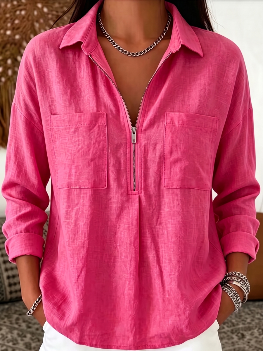 New Arrival🔥 Women's Casual Long-Sleeve Linen-Blend Shirt with Dual Pockets