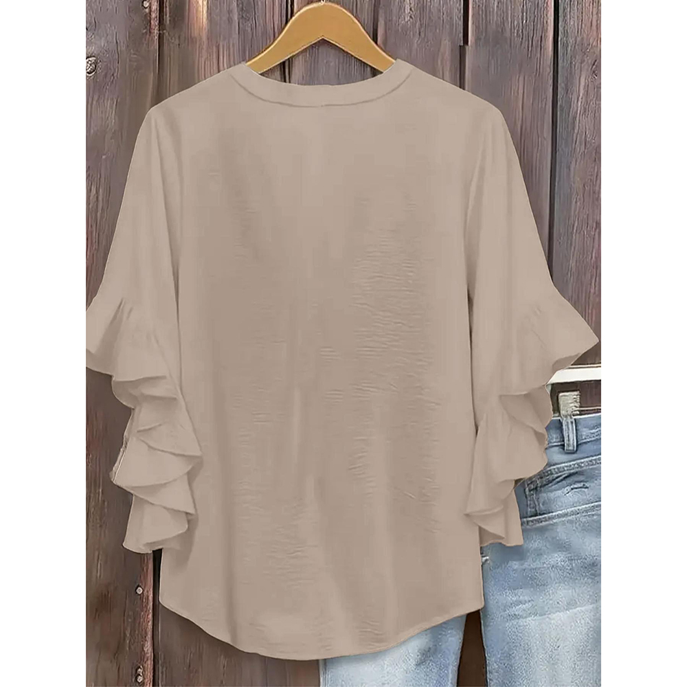 ⚡Last stock⚡- Plus Size Ruffle Sleeve V-Neck Shirt Top