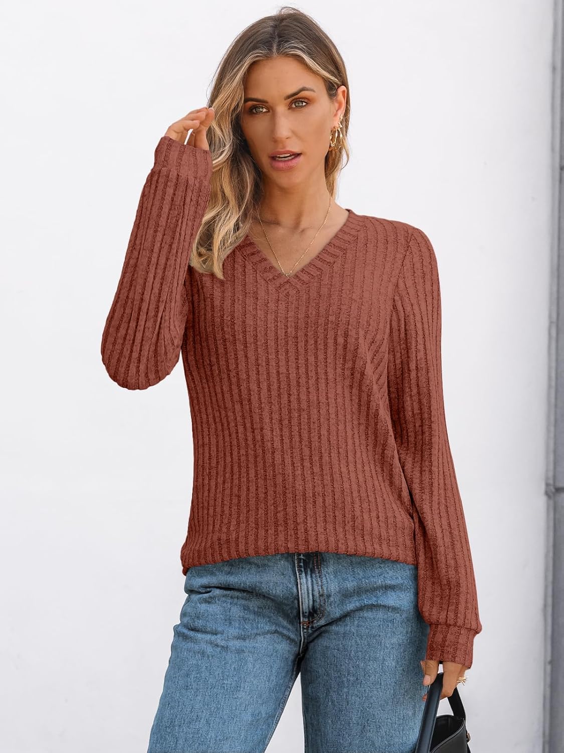 🔥Trendy Women’s V Neck Long Sleeve Tunic Sweater Fall 