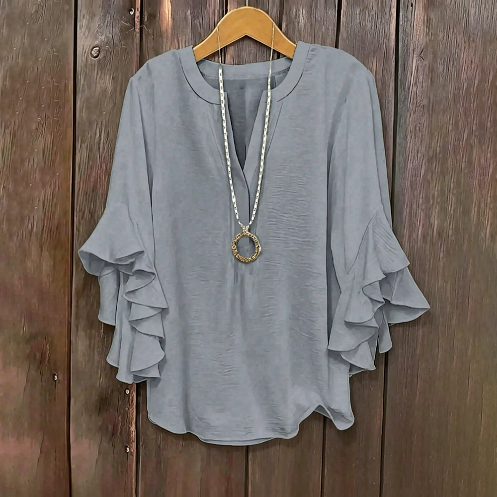 ⚡Last stock⚡- Plus Size Ruffle Sleeve V-Neck Shirt Top