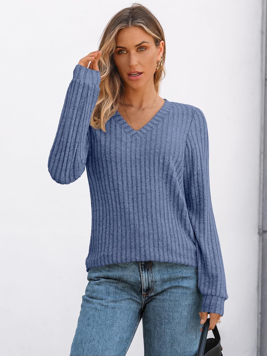 🔥Trendy Women’s V Neck Long Sleeve Tunic Sweater Fall 