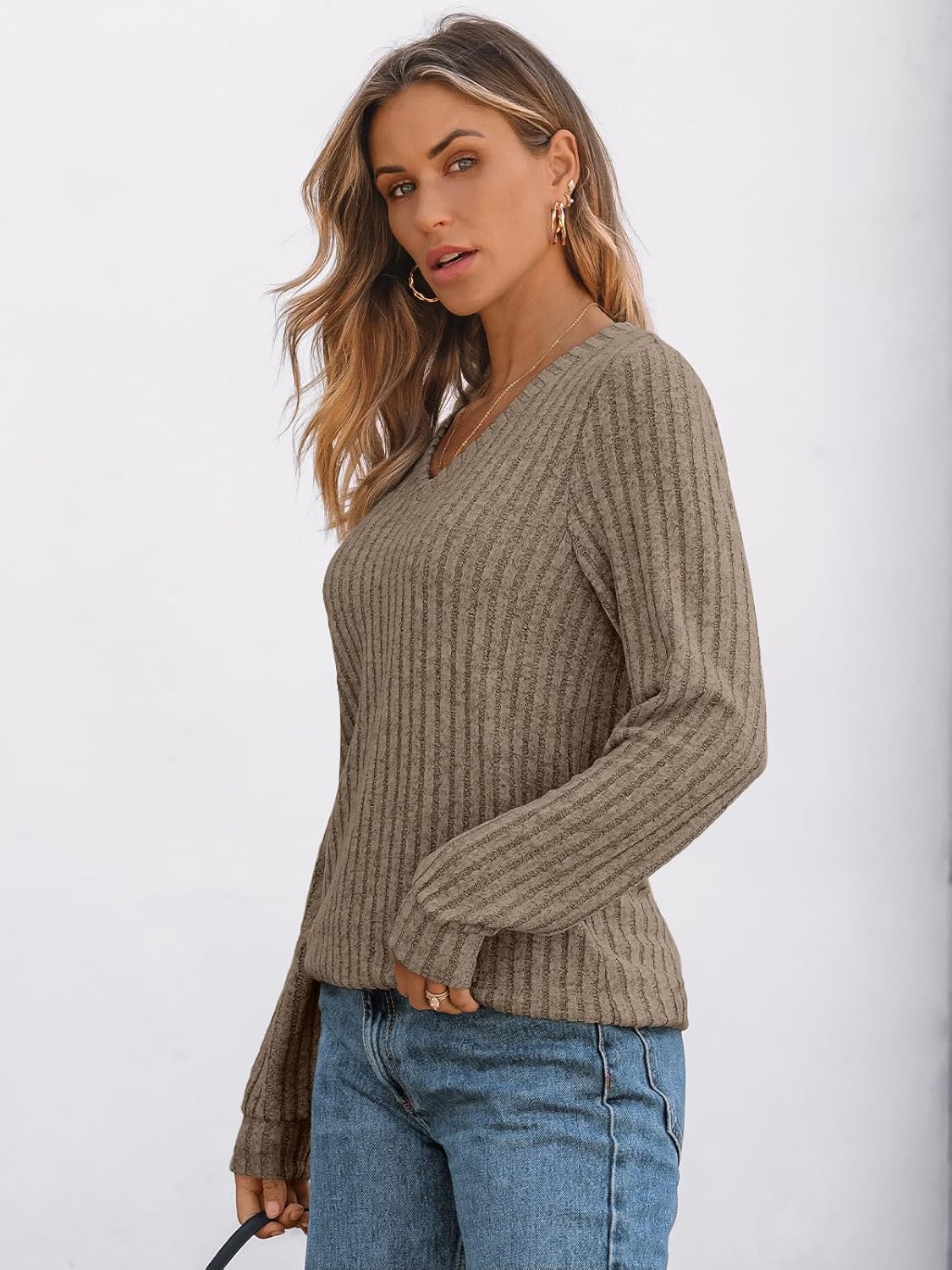 🔥Trendy Women’s V Neck Long Sleeve Tunic Sweater Fall 