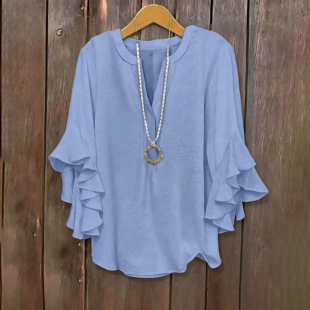 ⚡Last stock⚡- Plus Size Ruffle Sleeve V-Neck Shirt Top