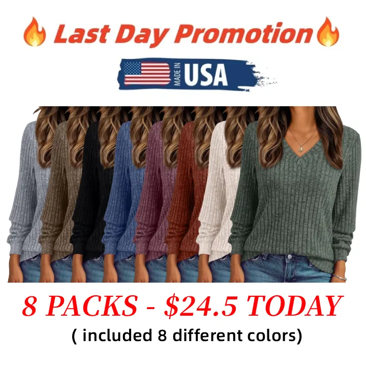 🔥Trendy Women’s V Neck Long Sleeve Tunic Sweater Fall 