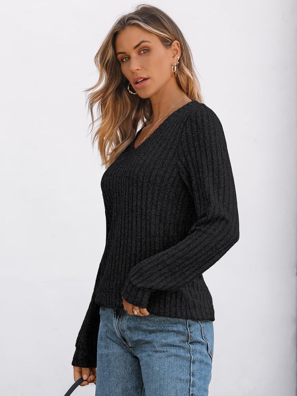 🔥Trendy Women’s V Neck Long Sleeve Tunic Sweater Fall 