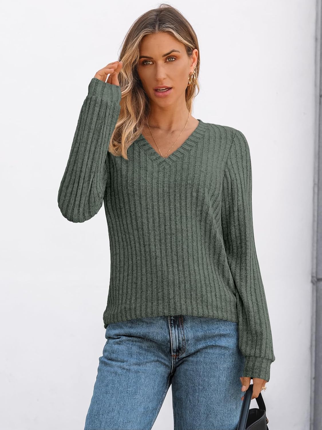 🔥Trendy Women’s V Neck Long Sleeve Tunic Sweater Fall 