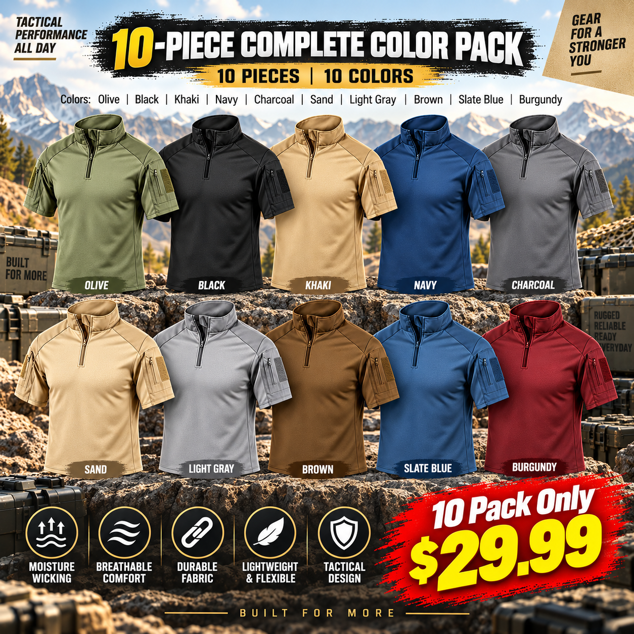 5- or 10-Pack Men's Short-Sleeve Tactical Combat Shirts