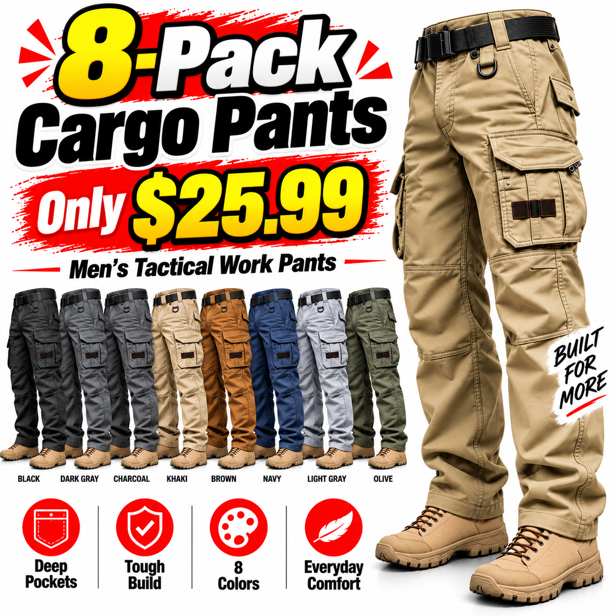 🔥Men's Ripstop Work Pants,Water Resistant Outdoor Tactical Pants