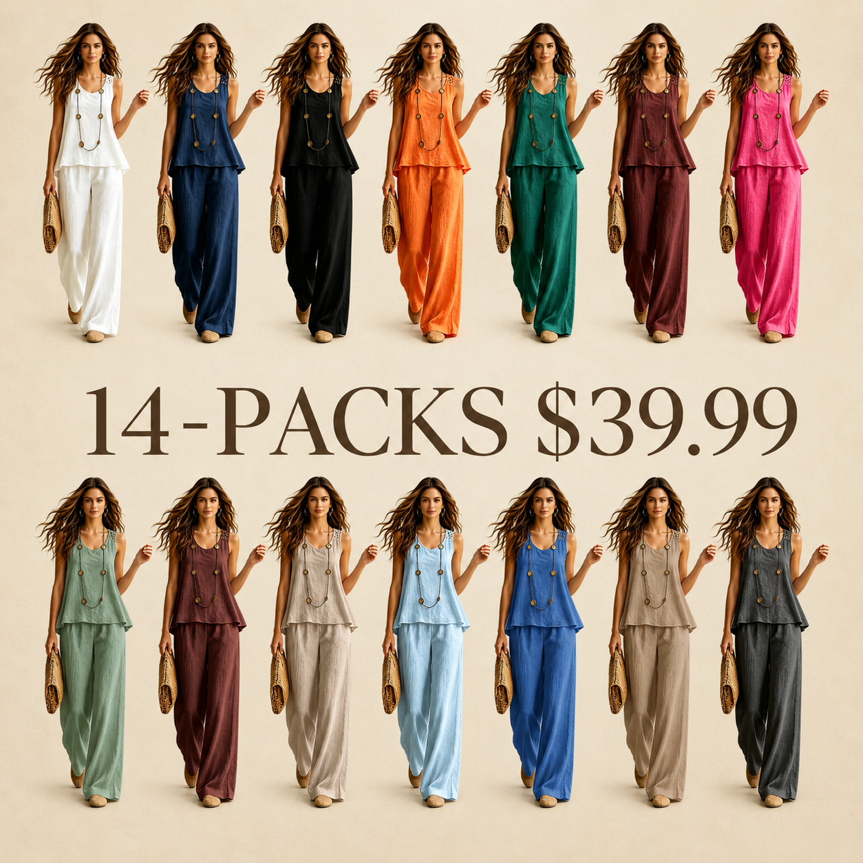 Vacation Solid Color Backless Floral Vest And Trousers Two-piece Set