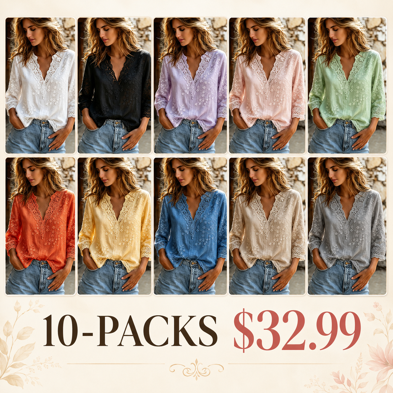 Women's Vintage Floral Art Embroidery Cotton Linen V-neck Long Sleeve Top