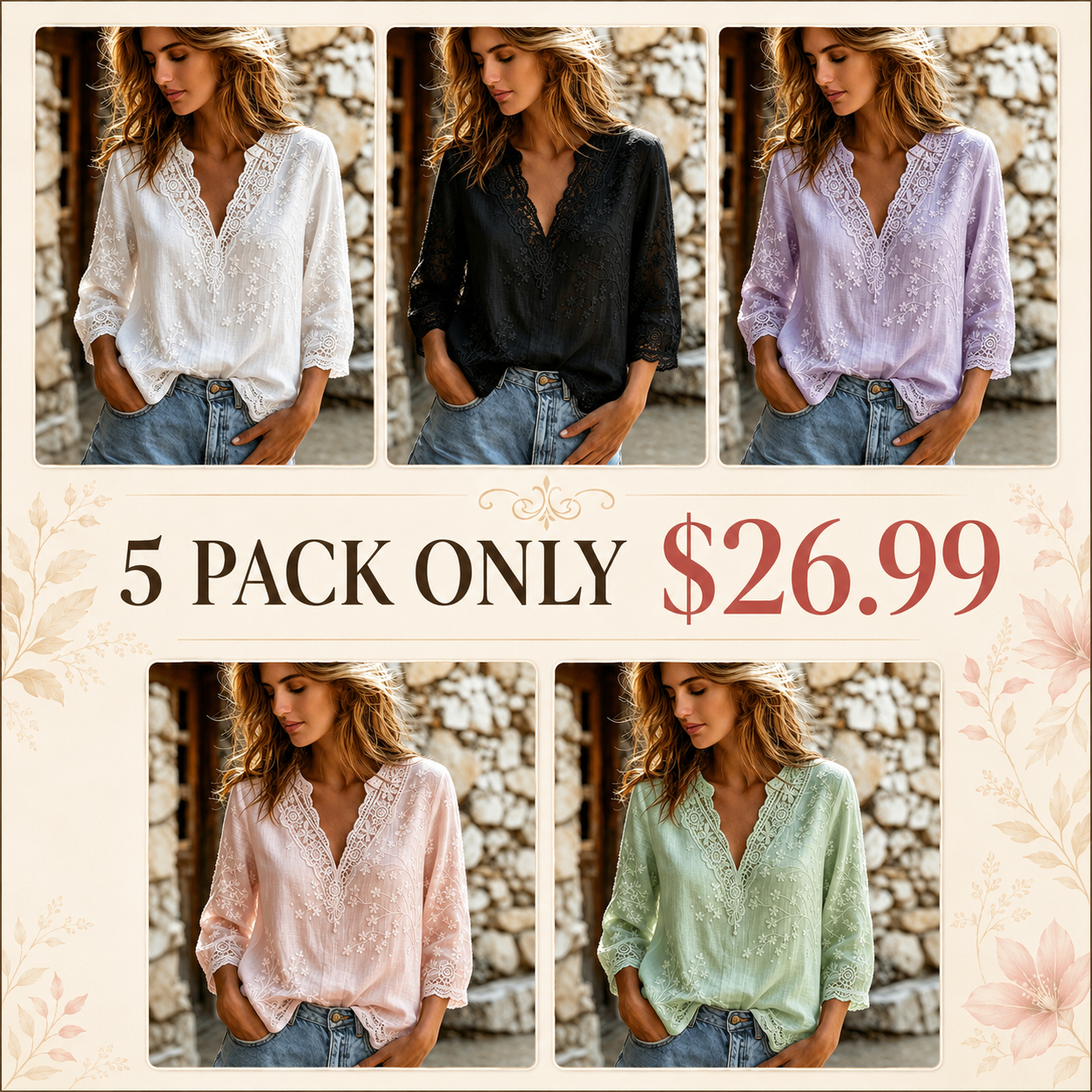 Women's Vintage Floral Art Embroidery Cotton Linen V-neck Long Sleeve Top