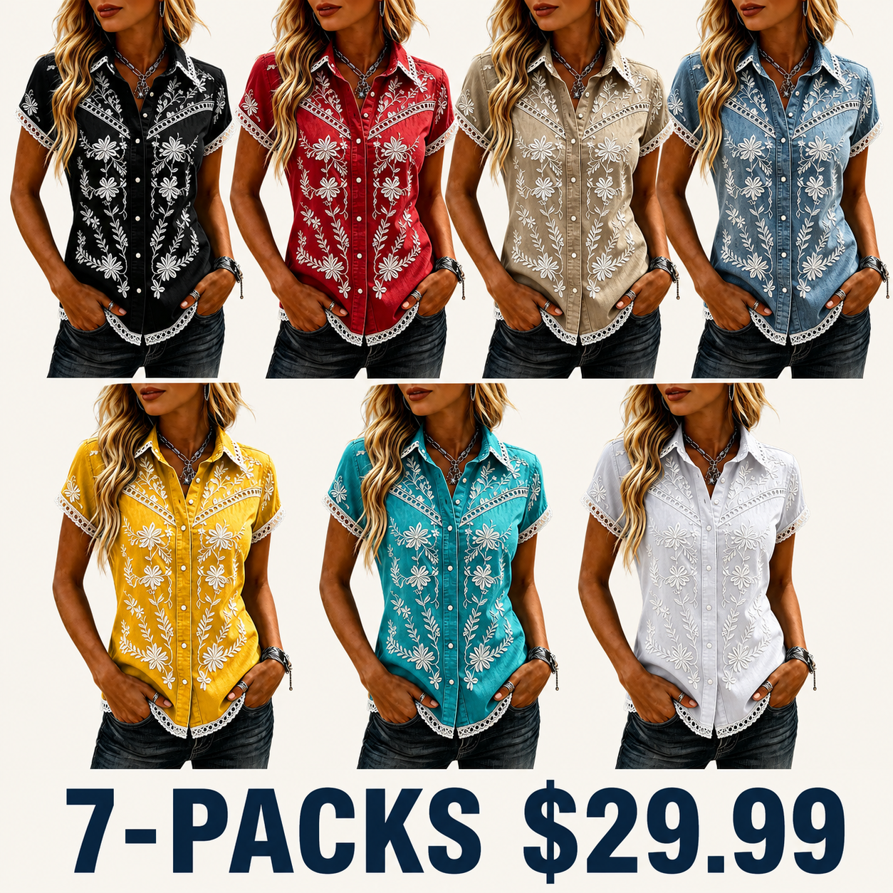 Women's Vintage Western-style Floral Embroidery Art Cotton-linen Blend Shirt