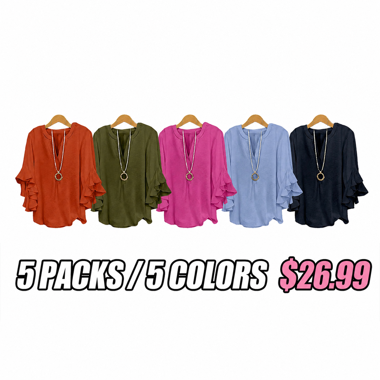 ⚡Last stock⚡- Plus Size Ruffle Sleeve V-Neck Shirt Top