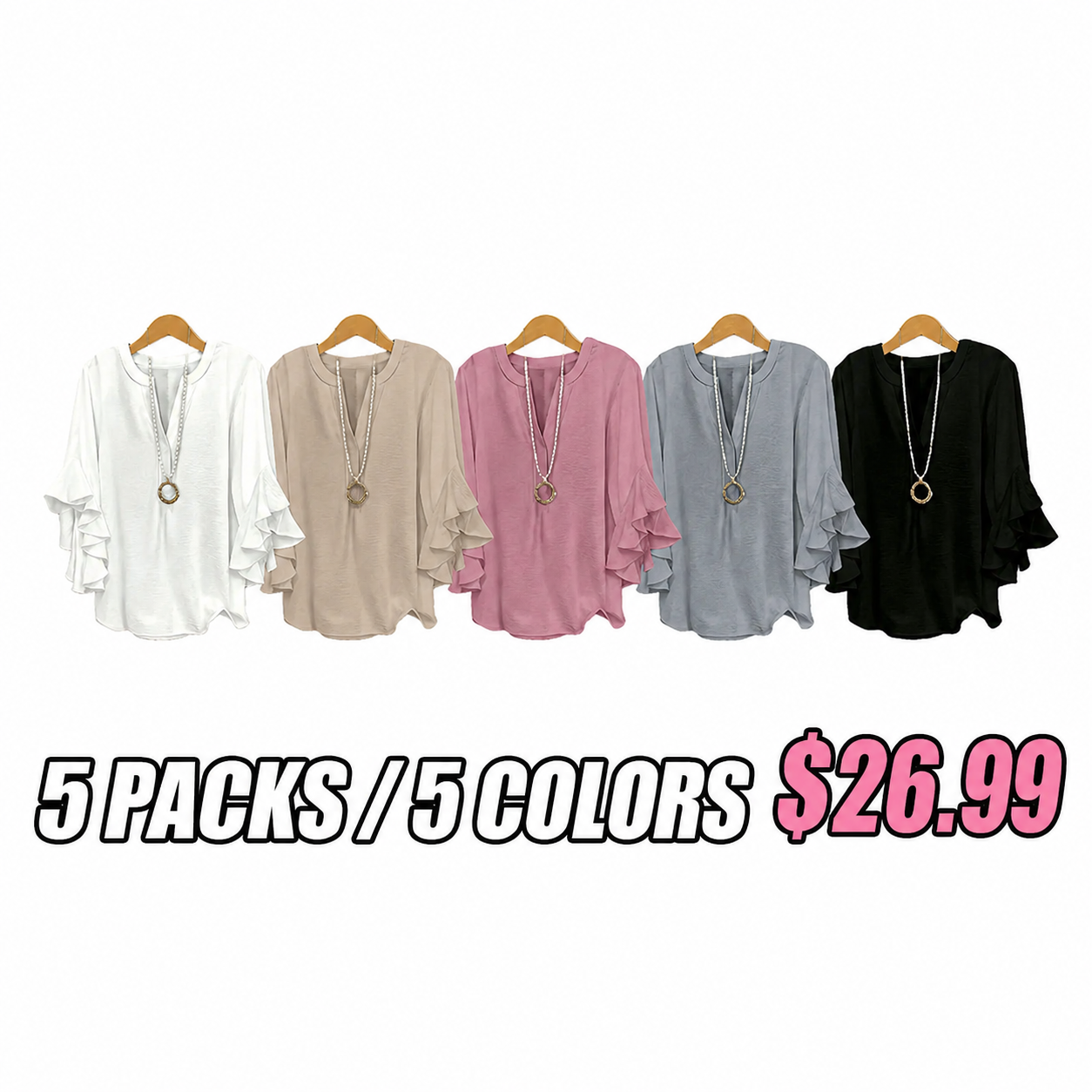 ⚡Last stock⚡- Plus Size Ruffle Sleeve V-Neck Shirt Top