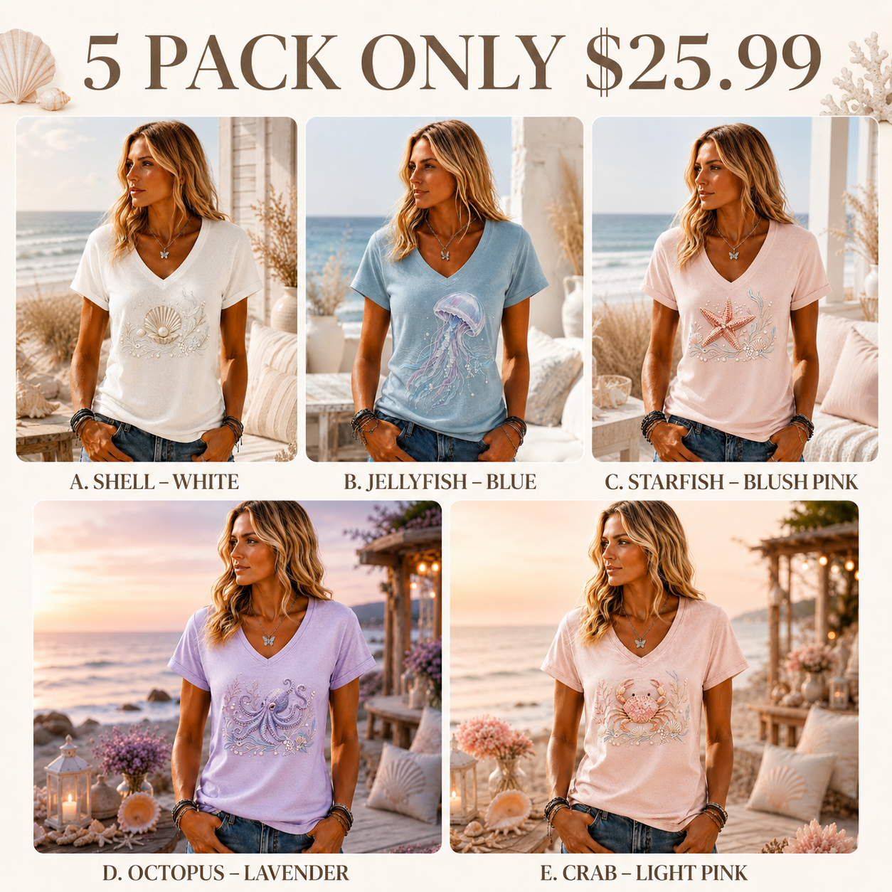 🔥LAST DAY 49% OFF -Women’s Ocean Embroidered V-Neck T-Shirt 🌊✨