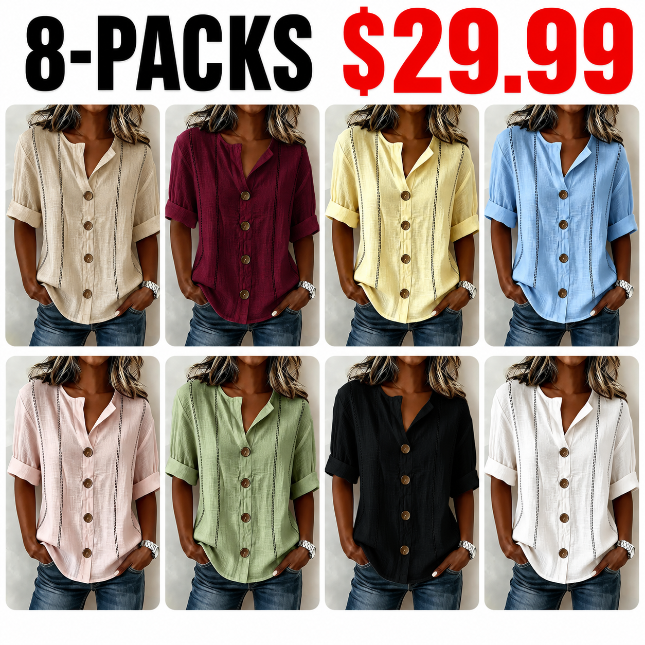 Stand Collar Linen Blend Casual Shirt