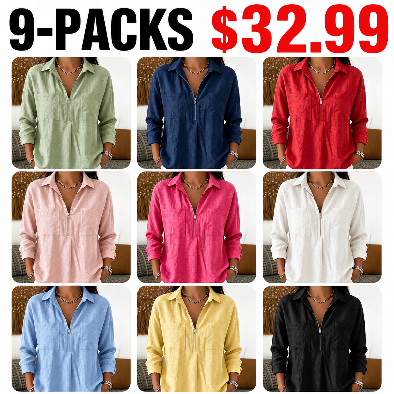New Arrival🔥 Women's Casual Long-Sleeve Linen-Blend Shirt with Dual Pockets