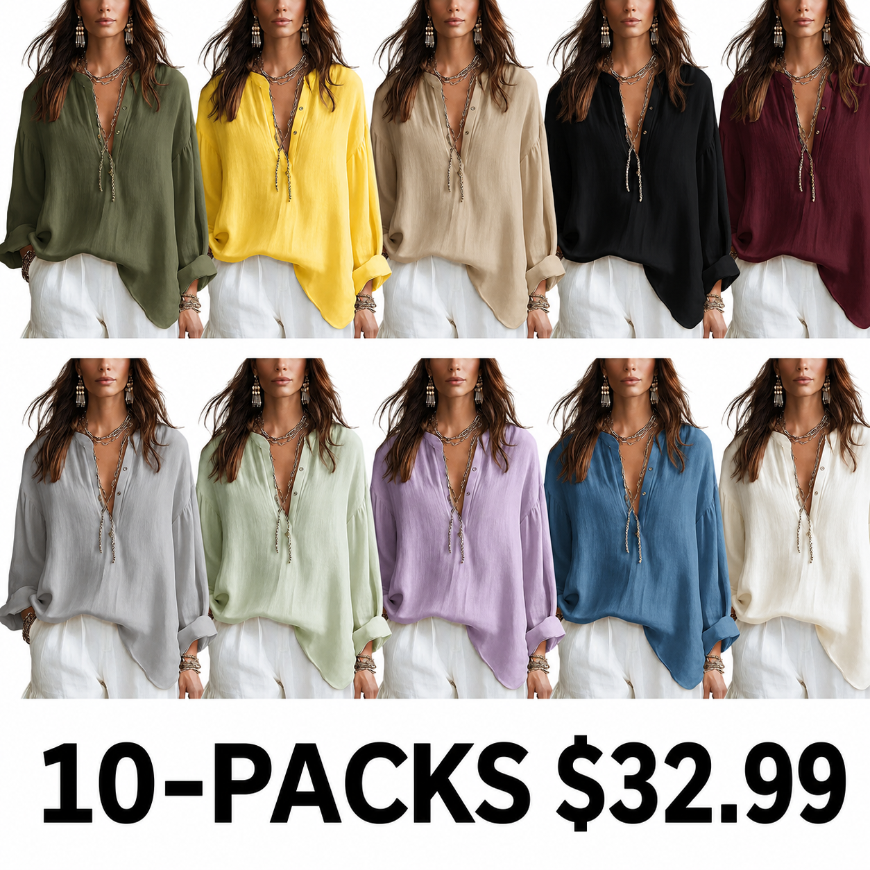 Women's Retro Solid Color Art Casual Cotton Linen Shirt