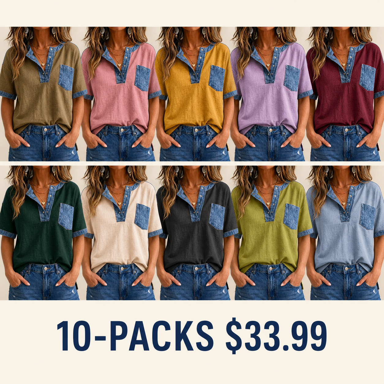 Women's V-neck Short Sleeve Casual Loose Patchwork Top