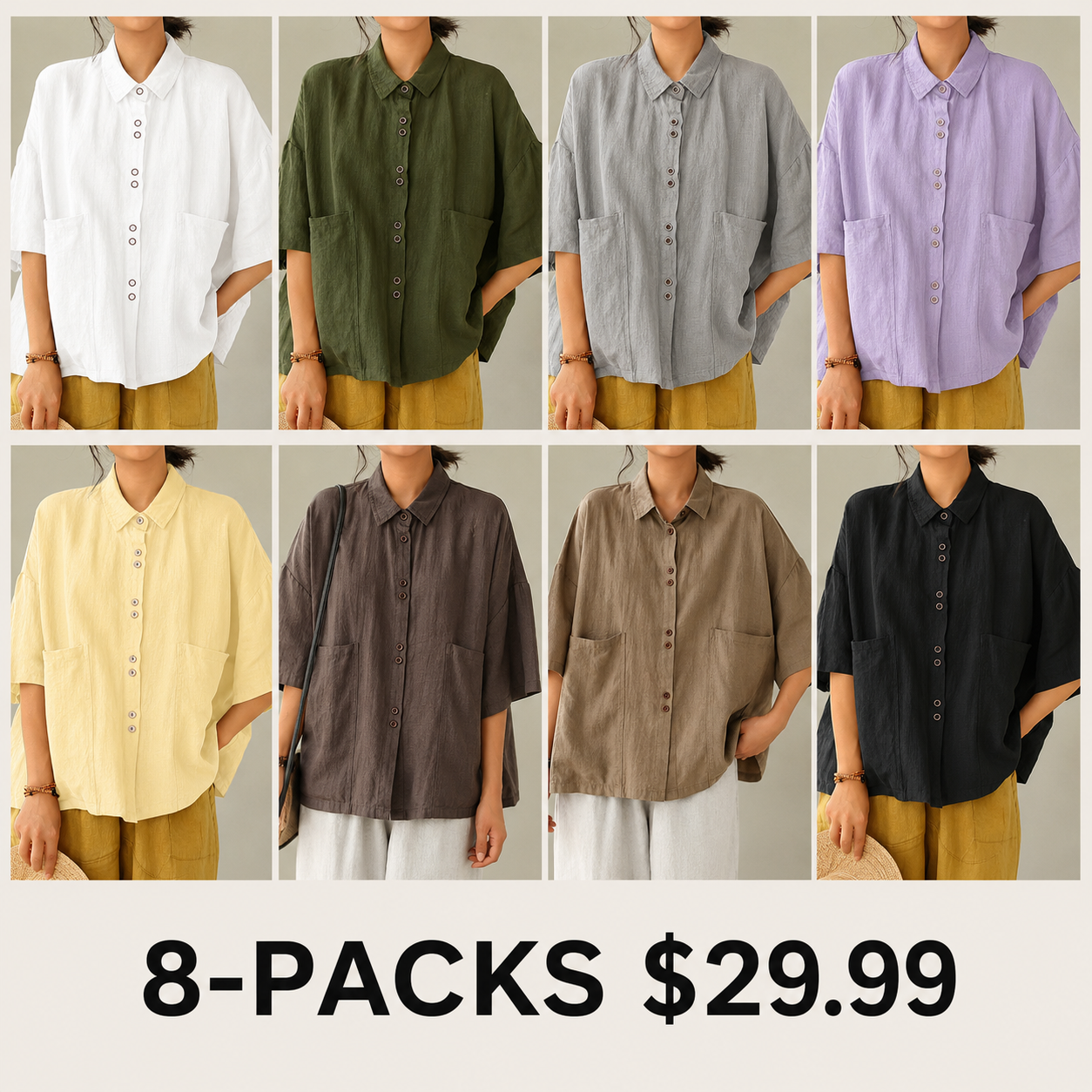 Women's Retro Lapel Solid Color Casual Cotton And Linen Shirt