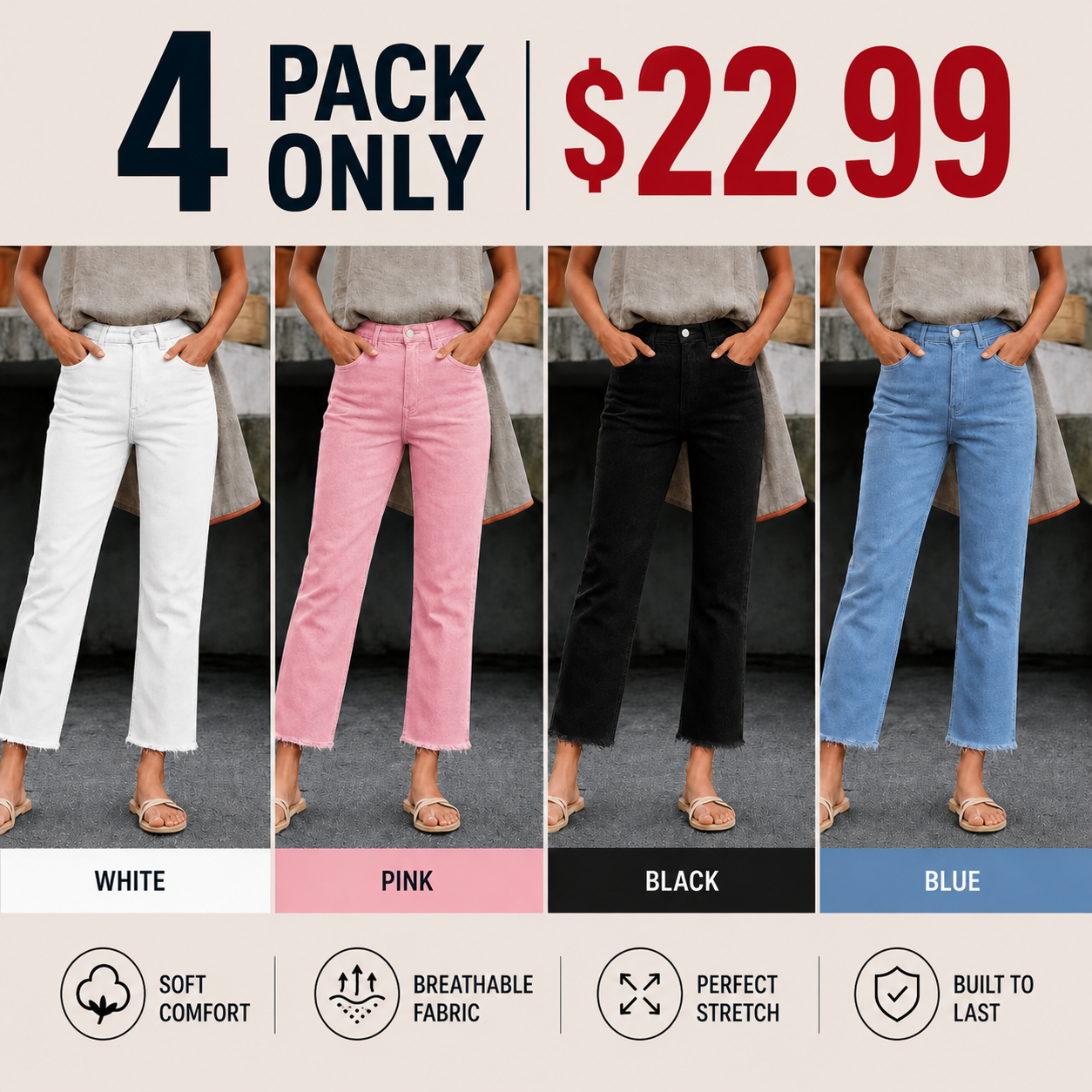 New Spring Summer Women's Fashion Simple Slim Fit High Waist Nine-Inch Pants