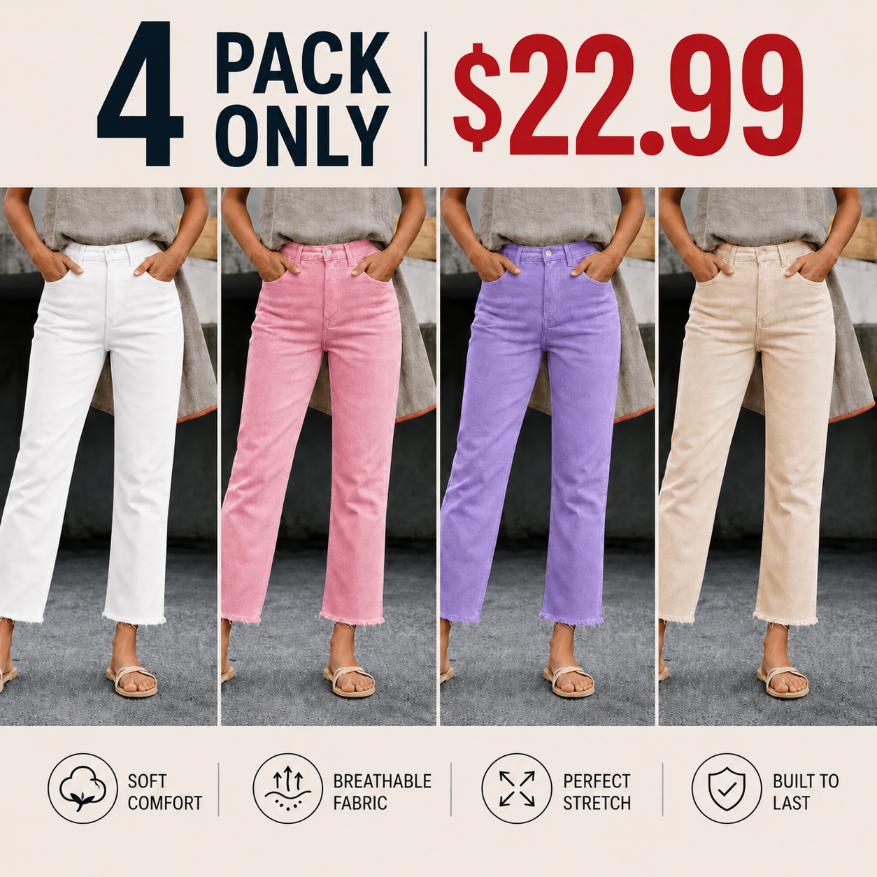 New Spring Summer Women's Fashion Simple Slim Fit High Waist Nine-Inch Pants