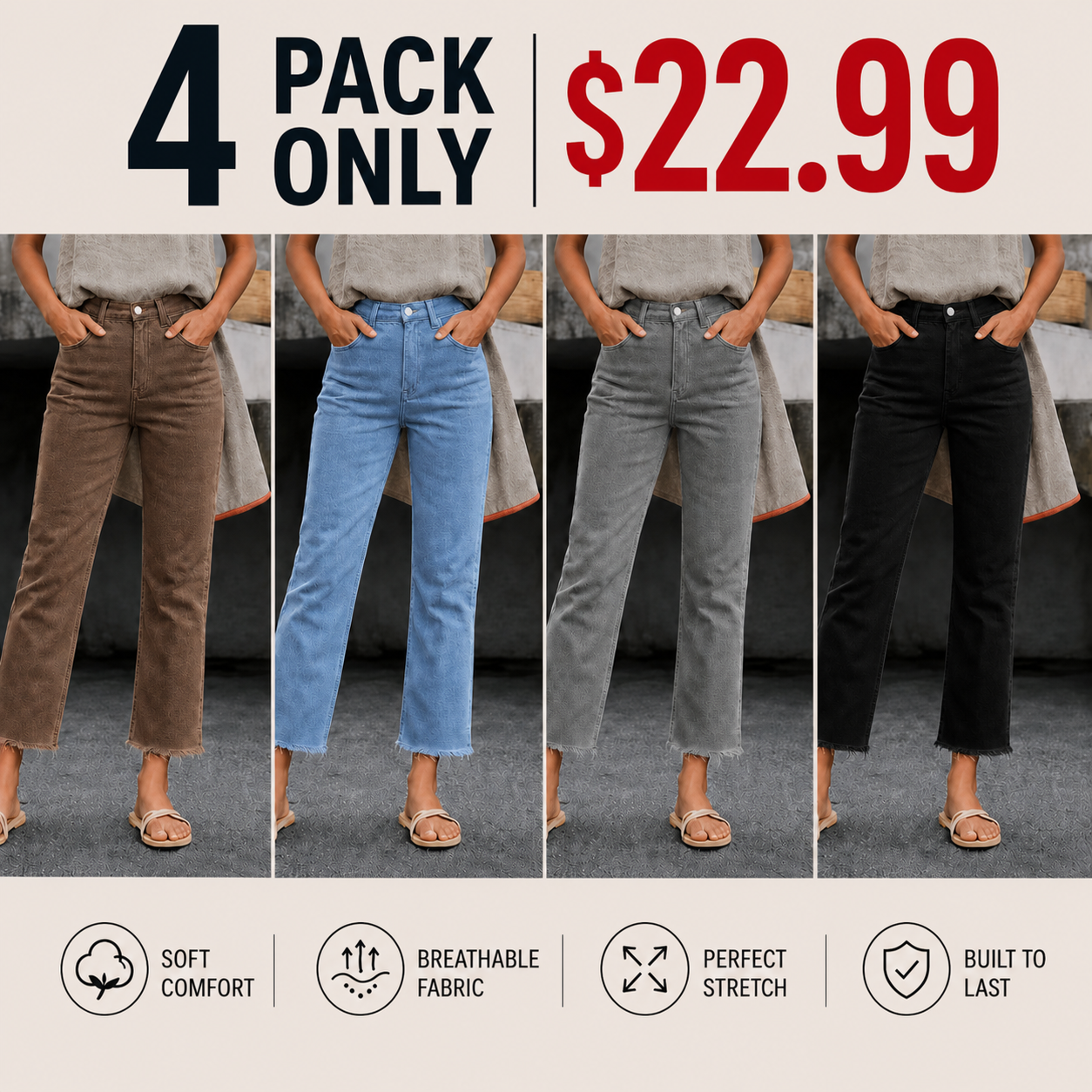 New Spring Summer Women's Fashion Simple Slim Fit High Waist Nine-Inch Pants