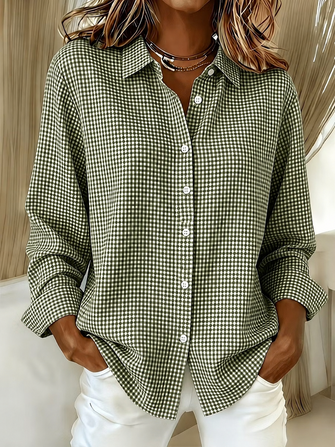 New Arrival🔥 Women's Casual Gingham Long Sleeve Button Down Shirt