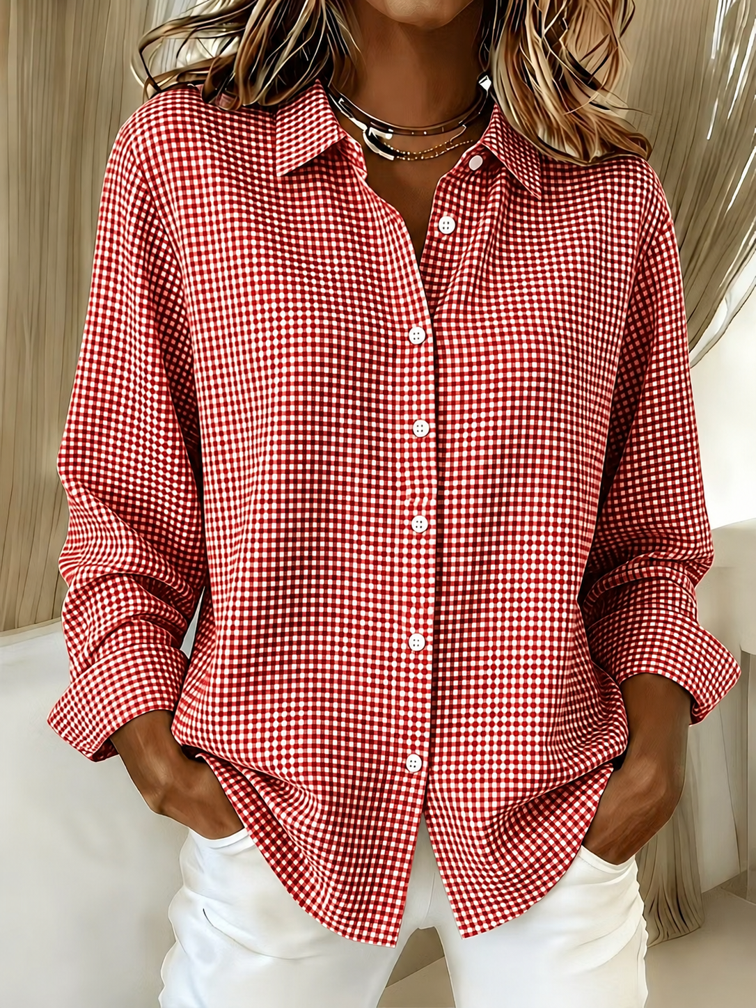 New Arrival🔥 Women's Casual Gingham Long Sleeve Button Down Shirt