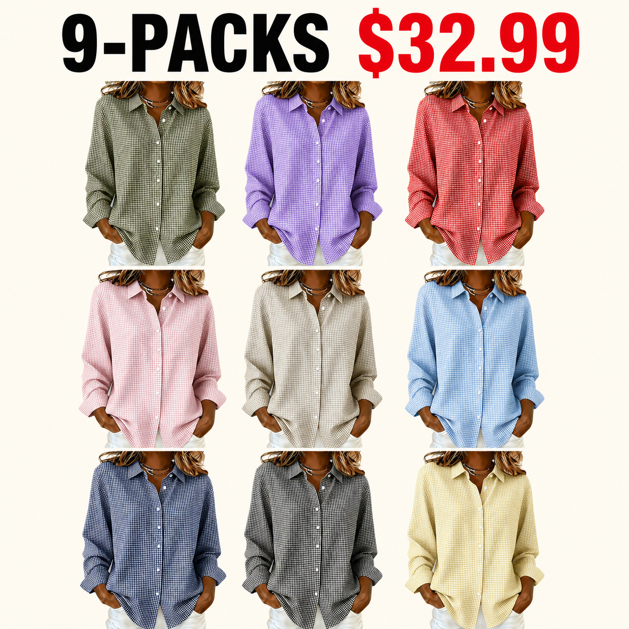 New Arrival🔥 Women's Casual Gingham Long Sleeve Button Down Shirt