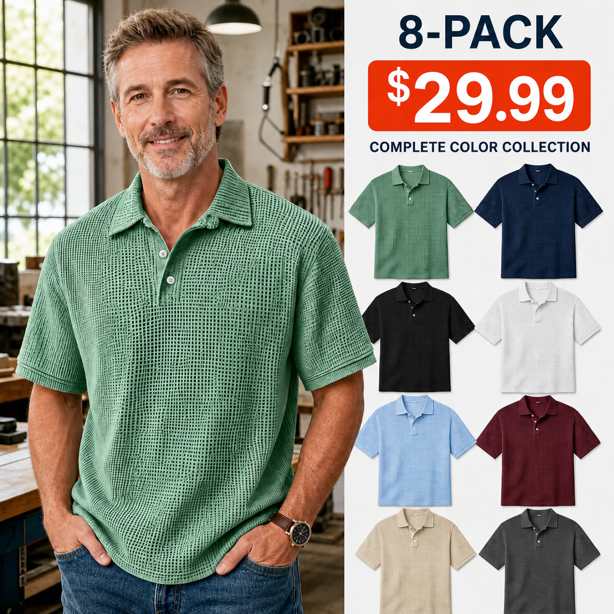 Men's Textured Grid-Pattern Short-Sleeve Polo Shirt