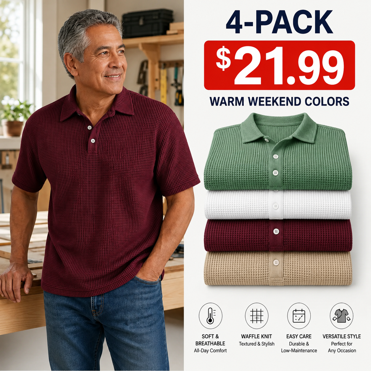 Men's Textured Grid-Pattern Short-Sleeve Polo Shirt