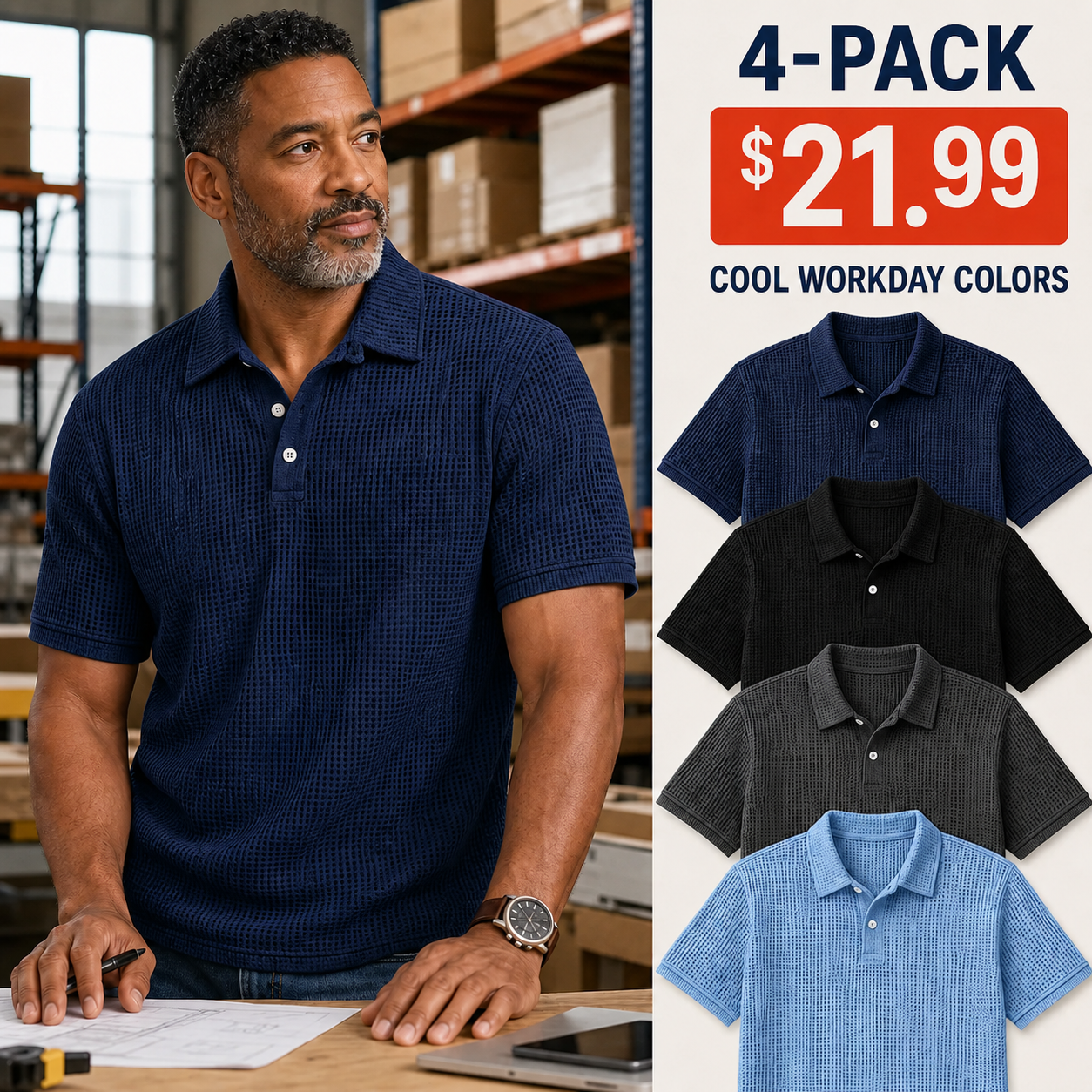 Men's Textured Grid-Pattern Short-Sleeve Polo Shirt
