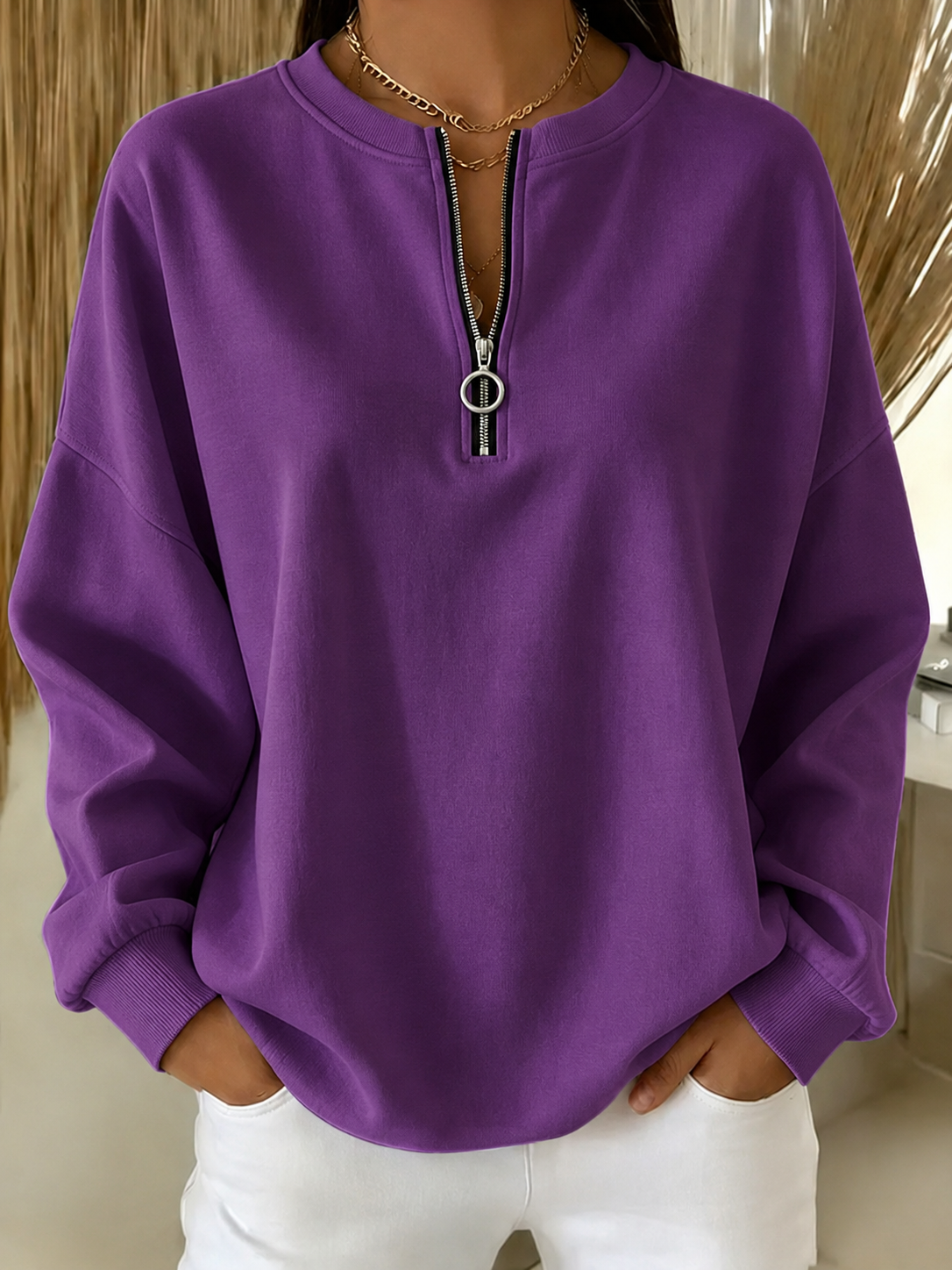New Arrivals🔥Women Plain Crew Neck Vintage Long Sleeve Sweatshirt