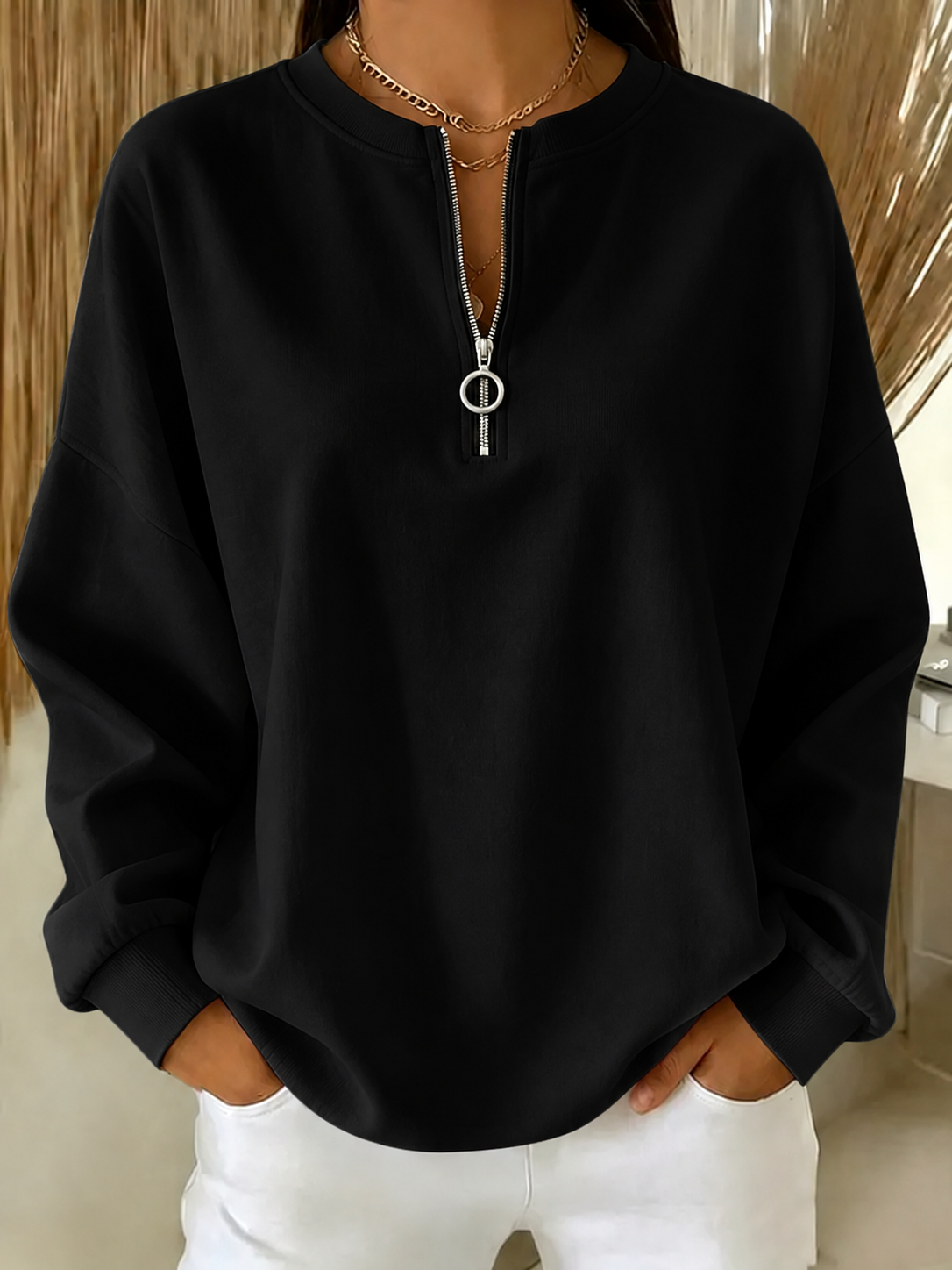 New Arrivals🔥Women Plain Crew Neck Vintage Long Sleeve Sweatshirt