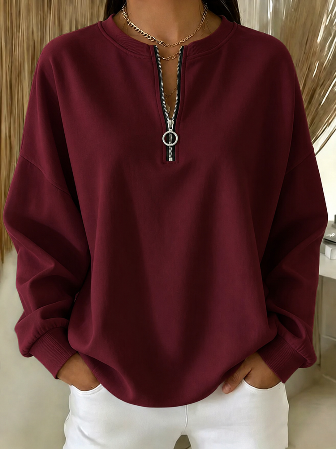 New Arrivals🔥Women Plain Crew Neck Vintage Long Sleeve Sweatshirt